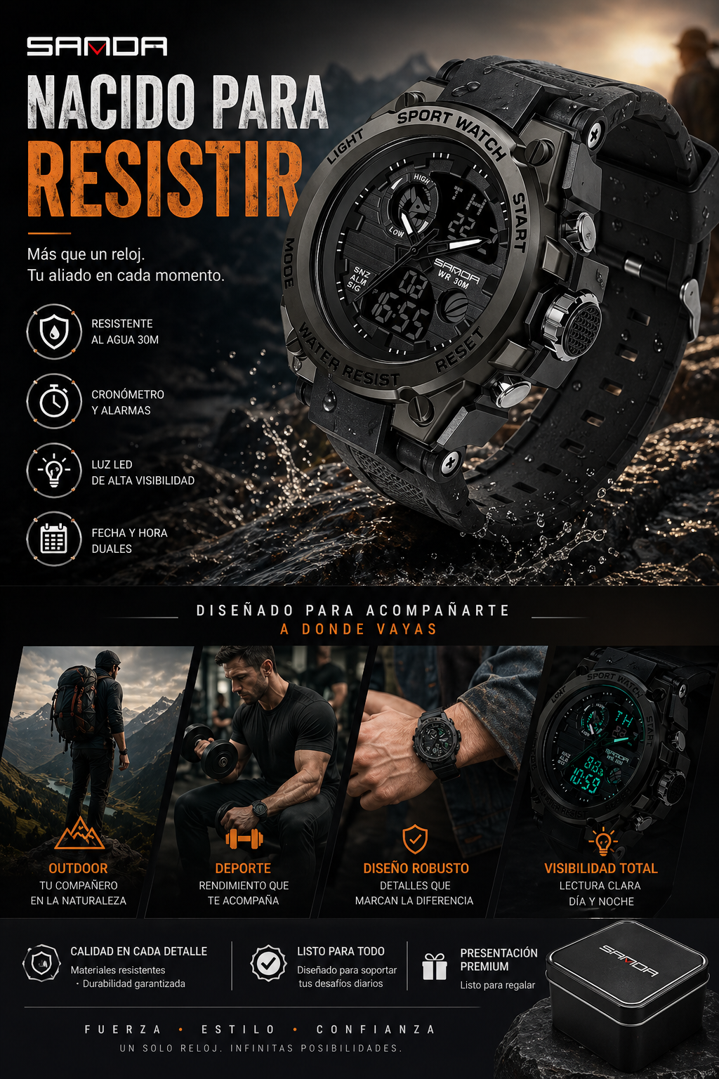 Id: 16920 Reloj Táctico Militar (Correa Negra)